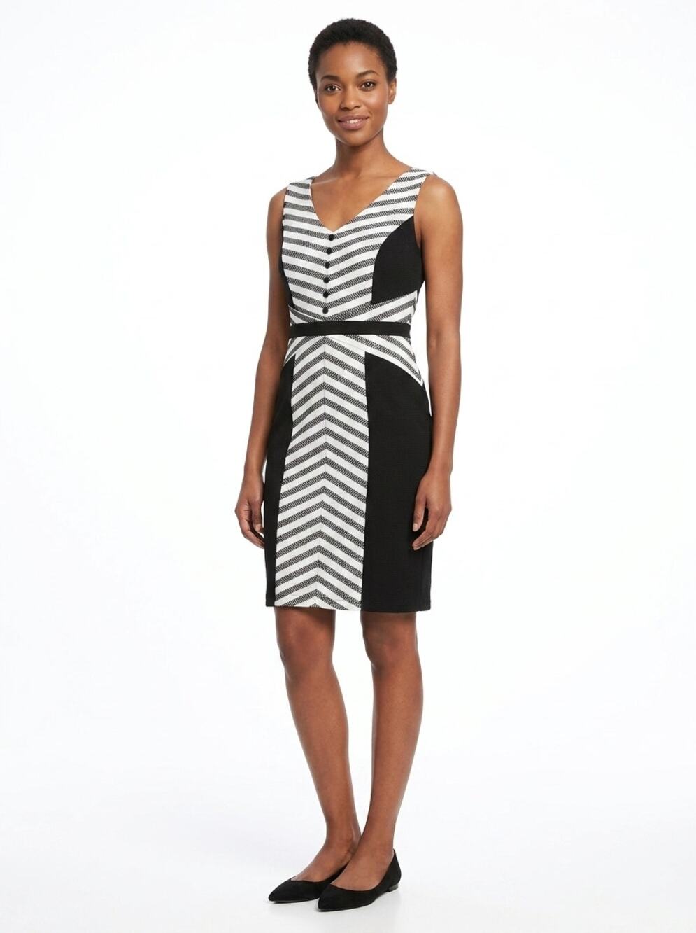 NWT Shelby & Palmer Black White Chevron Striped Sheath Dress Women Size 10